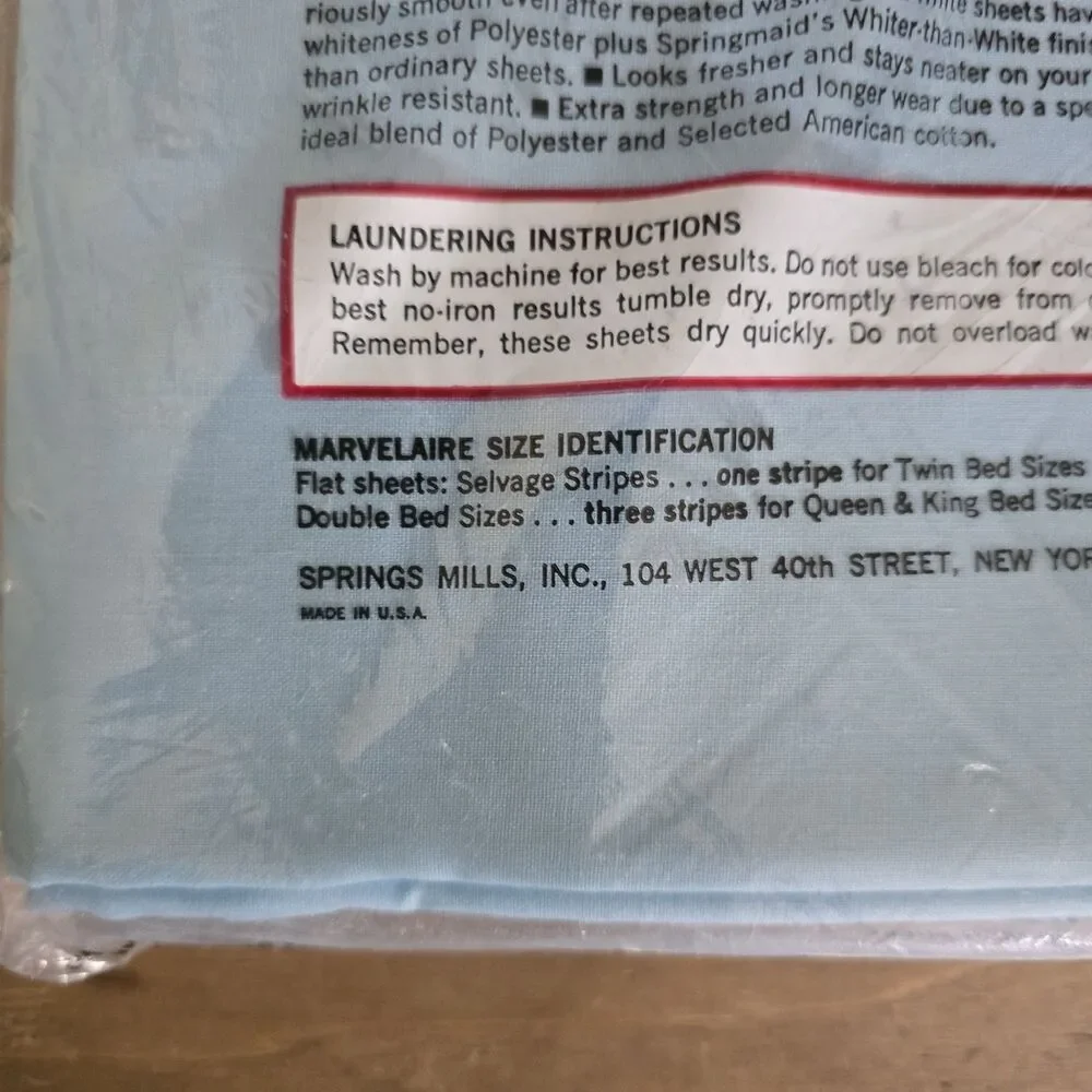 Vintage Marvelaire Springmaid Twin Light Blue Sheet Set Pillowcases No Iron USA